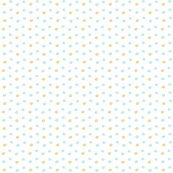 aqua and gold open circle motifs on a white background.