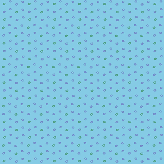 green and periwinkle open circle motifs on a sky blue background.