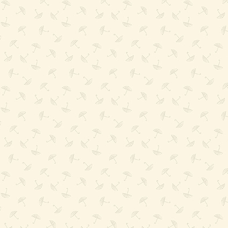 Cream fabric with small tossed, tonal umbrellas.