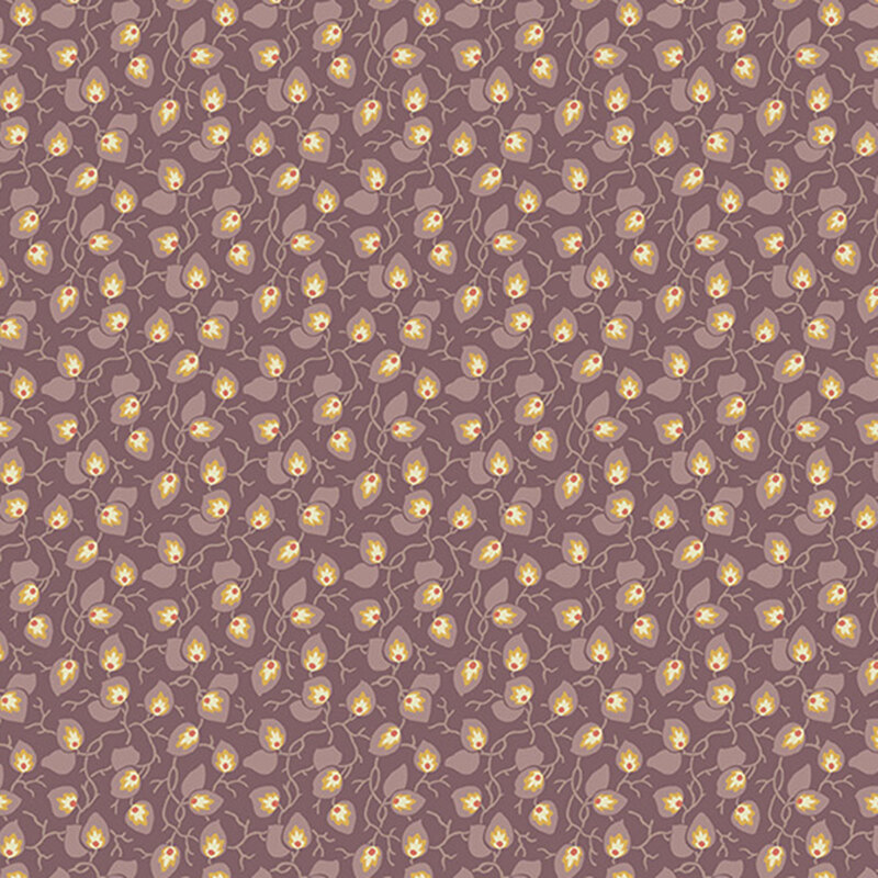 Dusty mauve fabric with tonal vines strewn across the entire fabric.