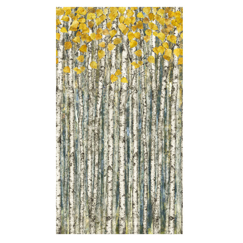 An ombre featuring a birch forest in autumn.