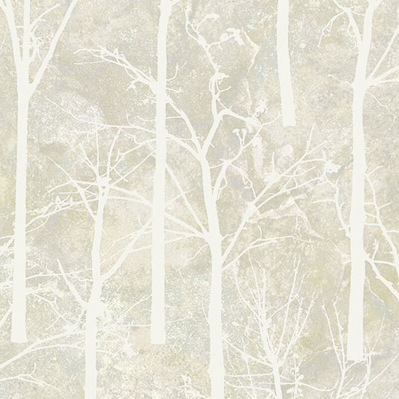 A greige fabric featuring tree silhouettes.