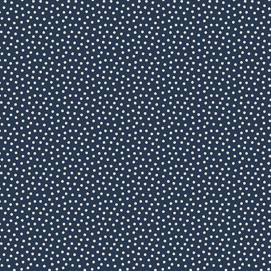 white polka dots on a midnight background