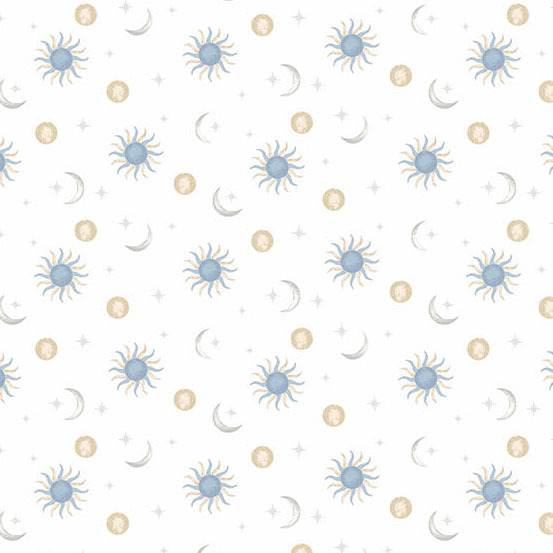 suns, moons, and stars on a white background.