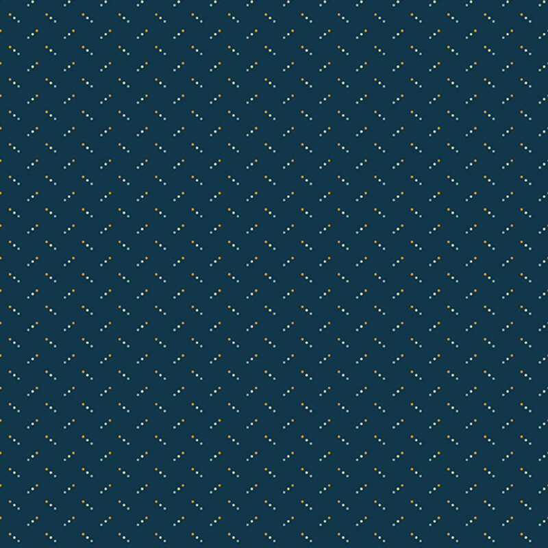 Blue fabric with a tossed pattern of evenly spaced rows of three dots.