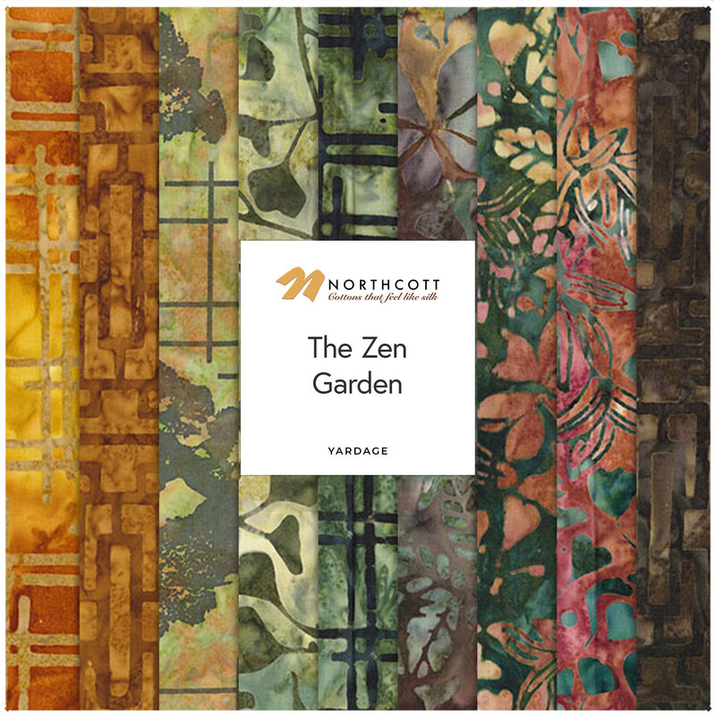 Collage of the available yardage fabrics from the Zen Garden batik collection.