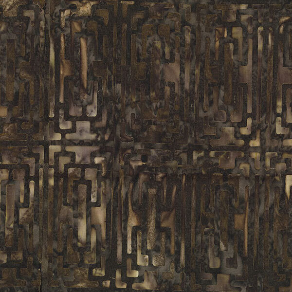 Dark mocha and espresso brown batik layered with a soft black geometric trellis design.