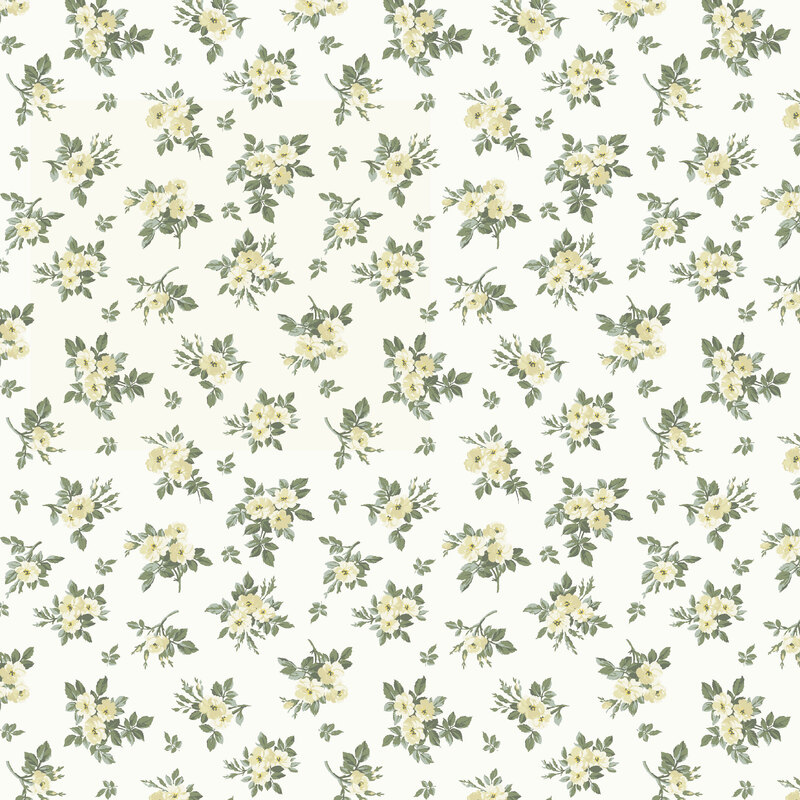 Ivory fabric with ditsy tossed florals.