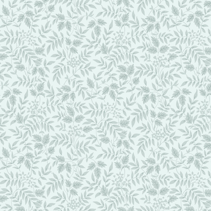 Light blue fabric with ice blue leaves scattered across the top.