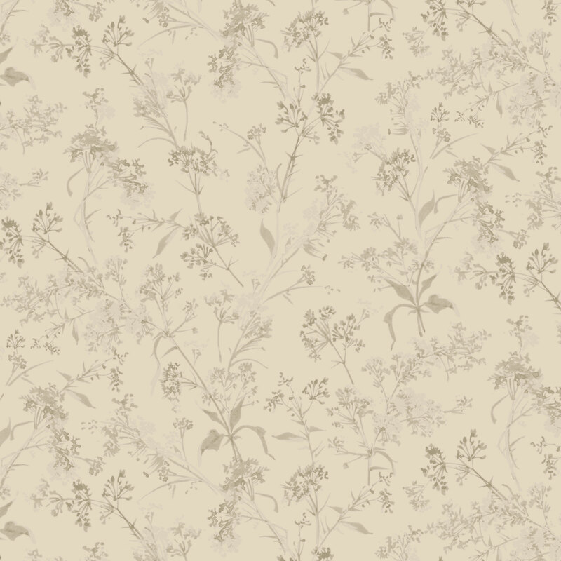 Beige fabric with tan branches and leaves spread across the top.