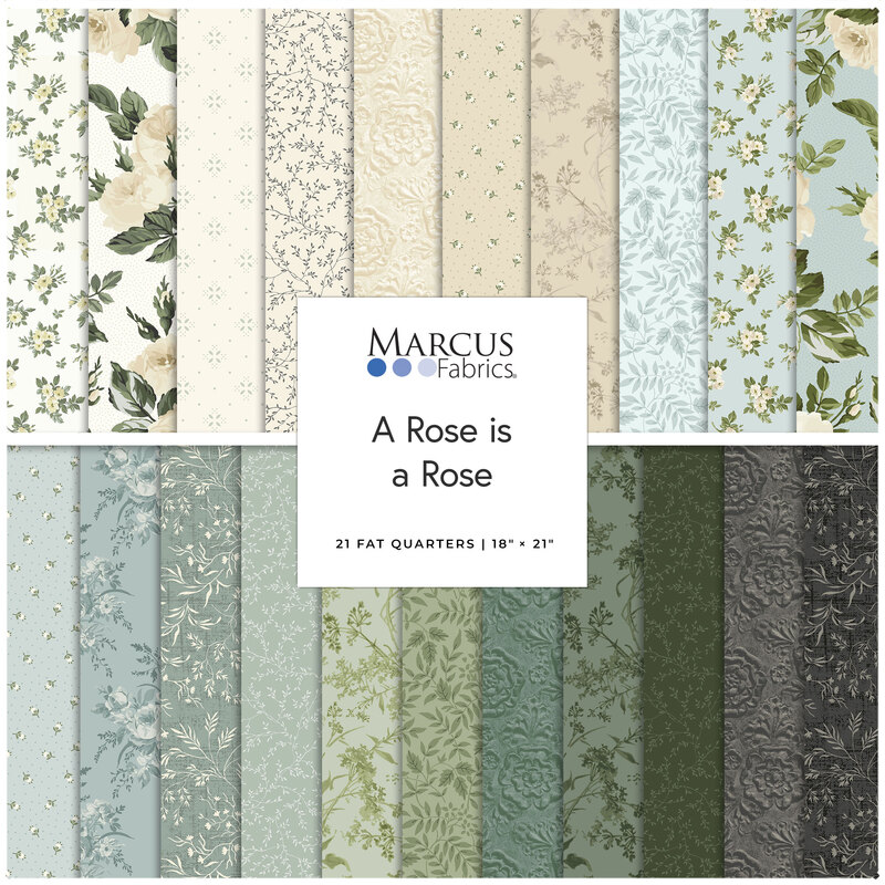 Collage of the Fat Quarter Bundle from the fabric collection, A Rose is a Rose.