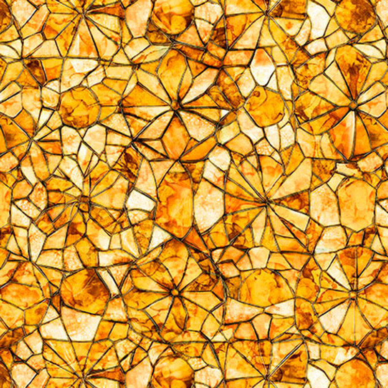 Amber fabric with an intricate mosaic design.