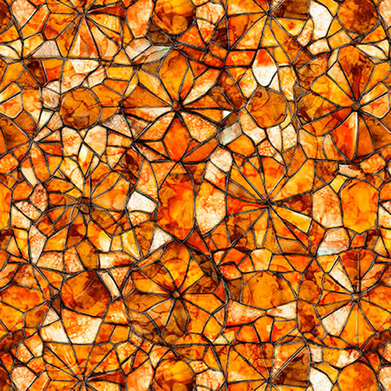 Orange tonal fabric with an intricate mosaic design.