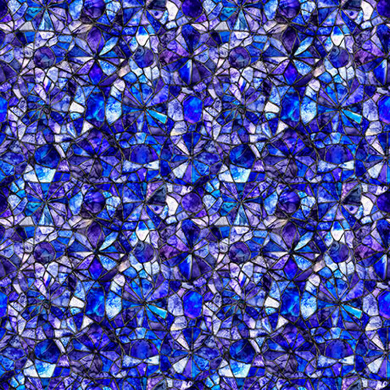 Navy and violet fabric with an intricate mosaic design.