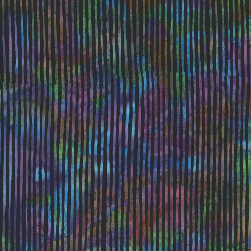 Muti-colored batik with small black stripes.