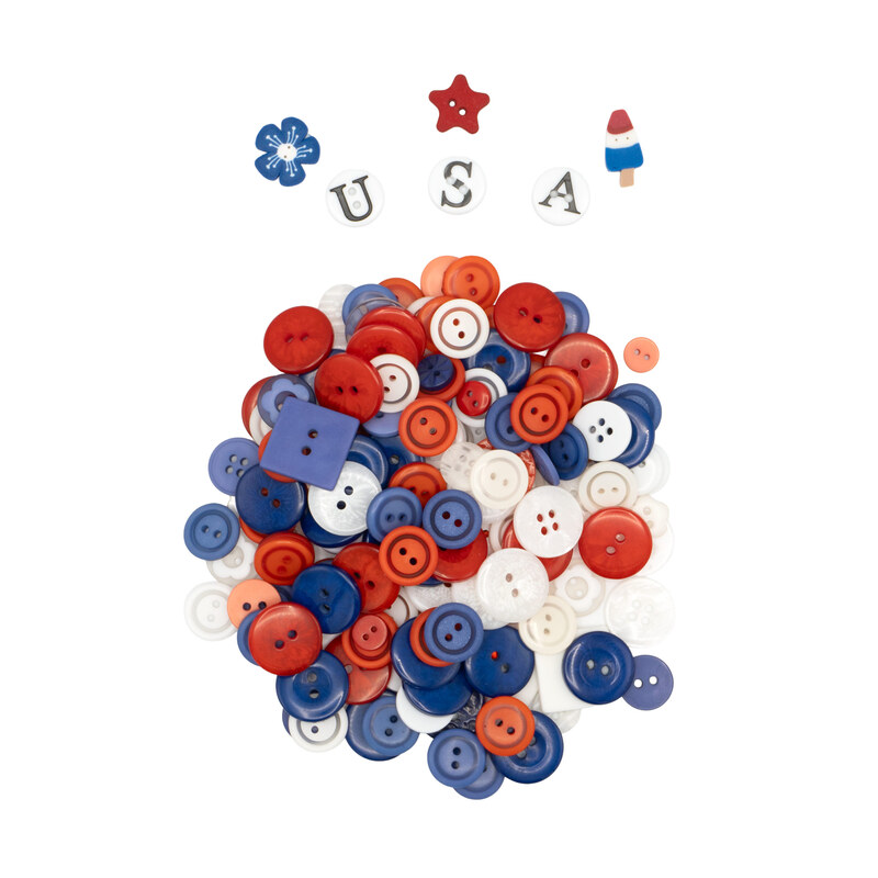 The buttons from the USA mix scattered and isolated on a white background. 