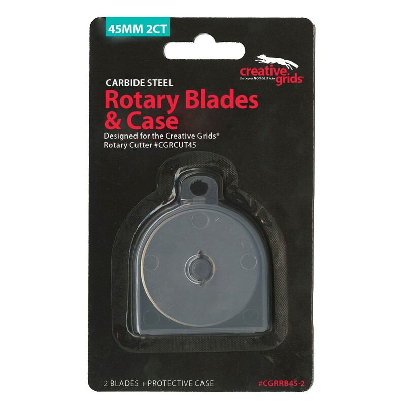 Package of two 45mm carbide steel rotary blades for Creative Grids® cutter, with a protective case.