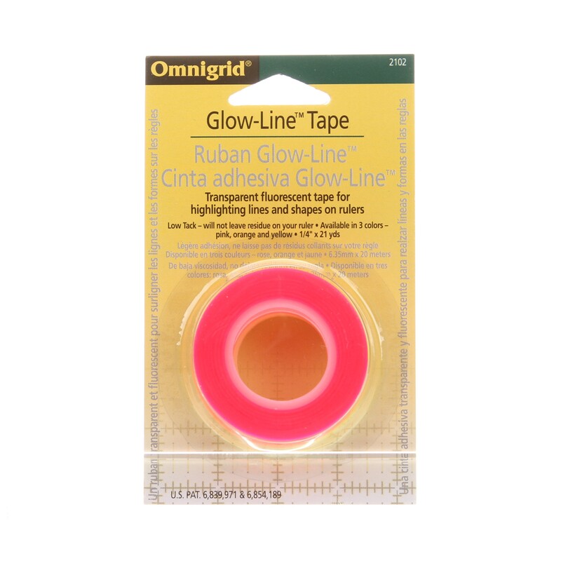 Fluorescent and transparent tape for highlighting lines, packaged with brand name and use instructions.