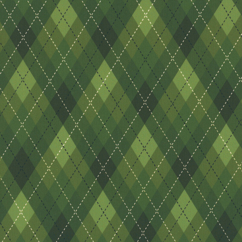 Green fabric with a classic argyle plaid pattern.