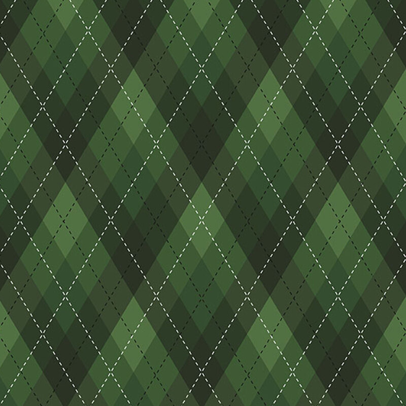 Green fabric with a classic argyle plaid pattern.
