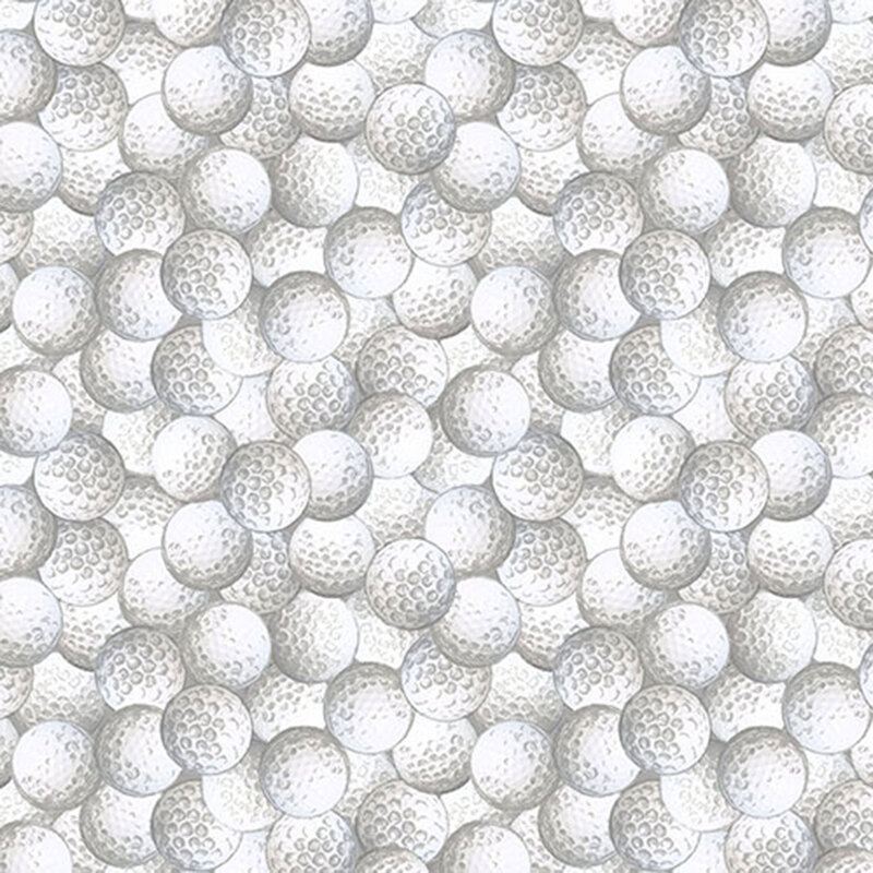 White fabric with a dense allover pattern of golf balls.