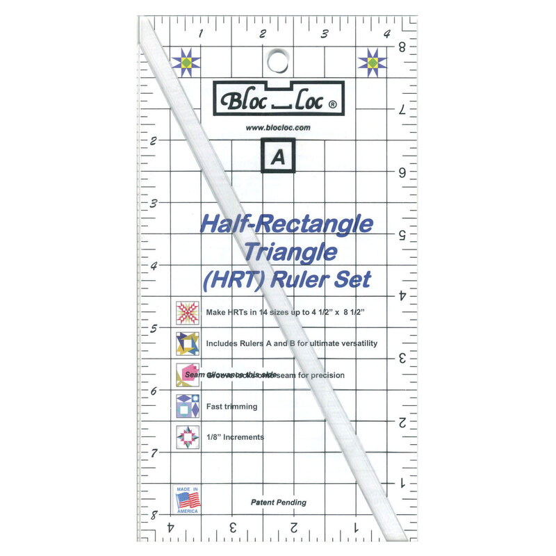 The Half Rectangle Triangle Ruler Set in its packaging and isolated on a white background. 