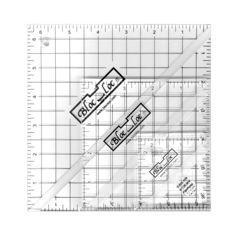 The Half-Square Triangle Ruler Set #2 in its packaging and isolated on a white background. 