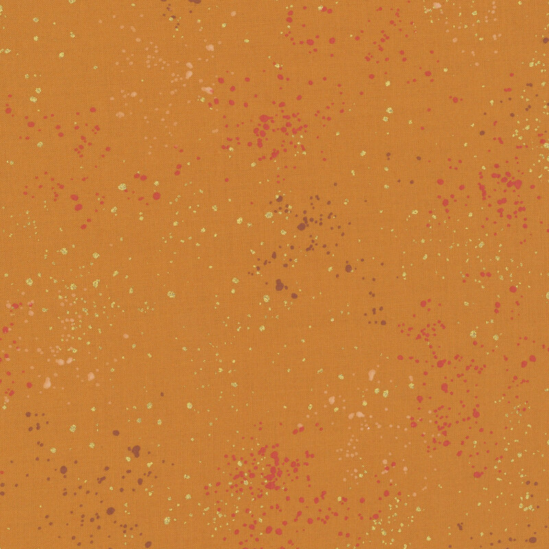 Dark gold fabric with natural metallic splatters of red, wine, pink, and gold.