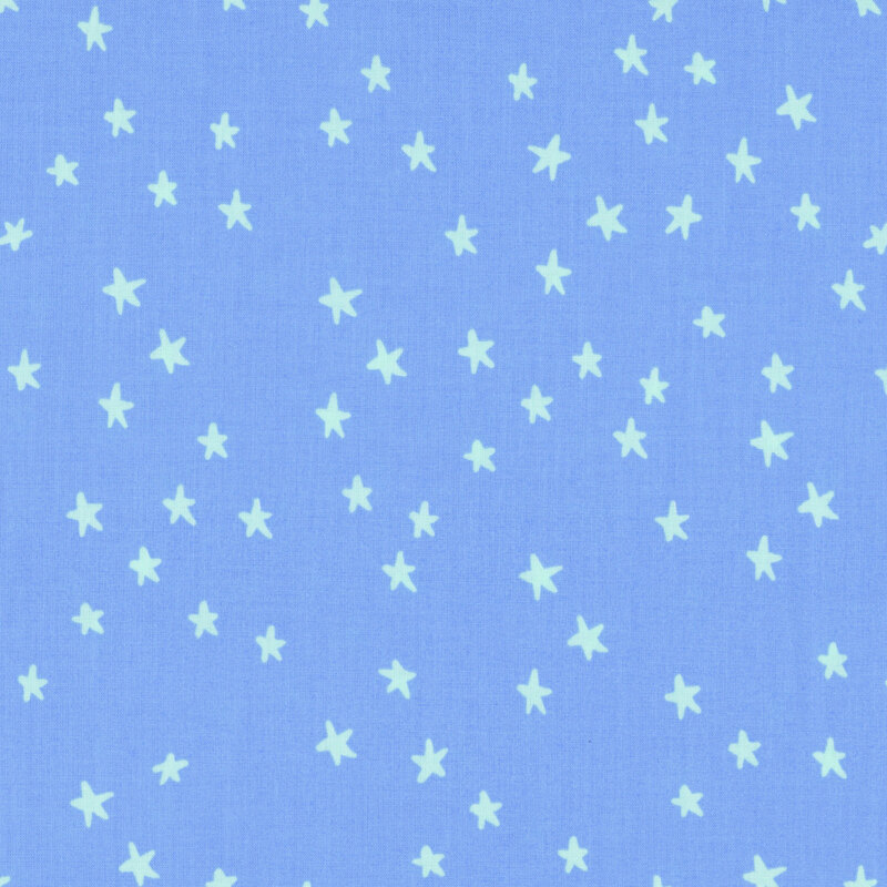 Bright cornflower blue fabric with an ice blue star pattern