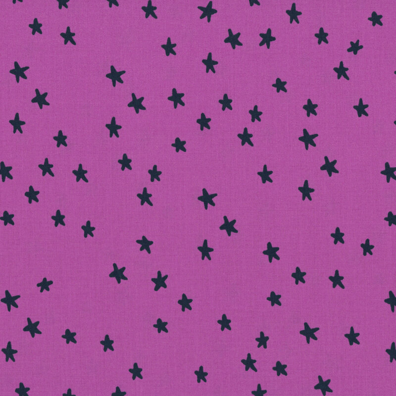 Magenta fabric with a black star pattern.