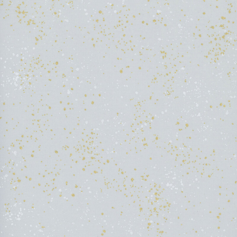 Dove gray fabric with natural metallic splatters of gold and soft white