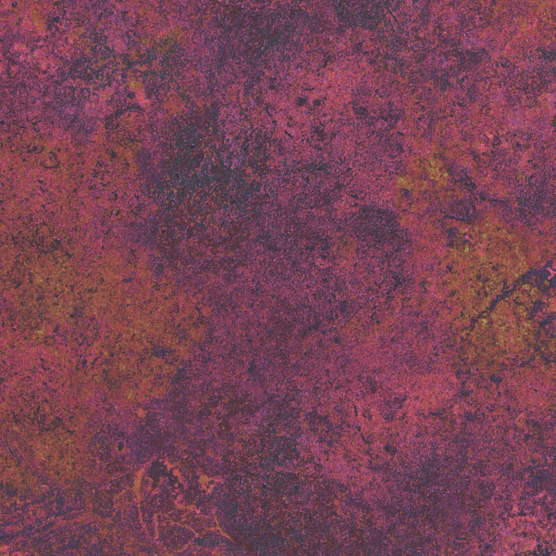 Magenta fabric with a passion purple, brass, and sienna textured surface that emulates the look of natural stone. 