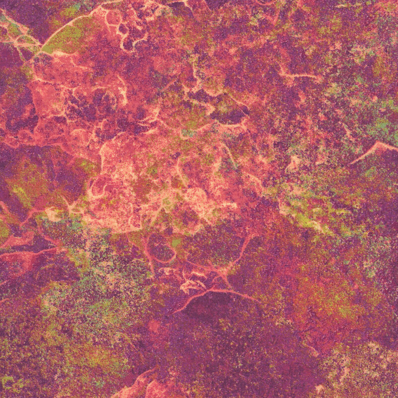 Magenta fabric with a lime, mint, and pink textured surface that emulates the look of natural stone. 