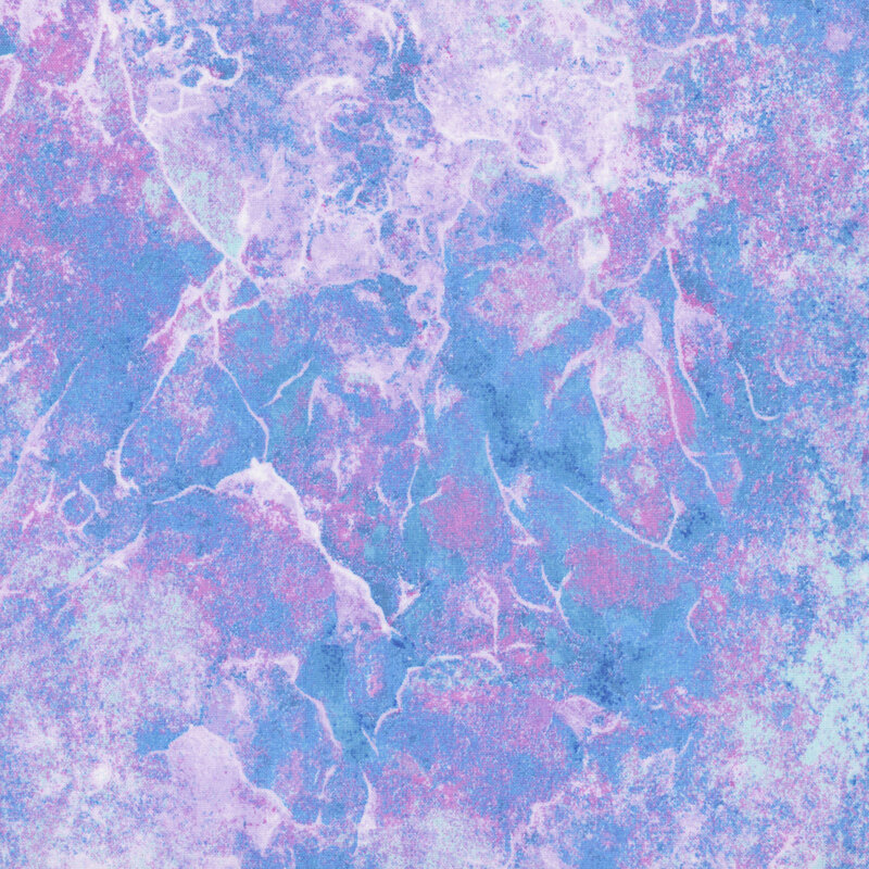 Lilac and sky blue fabric with a softly textured surface that emulates the look of natural stone. 