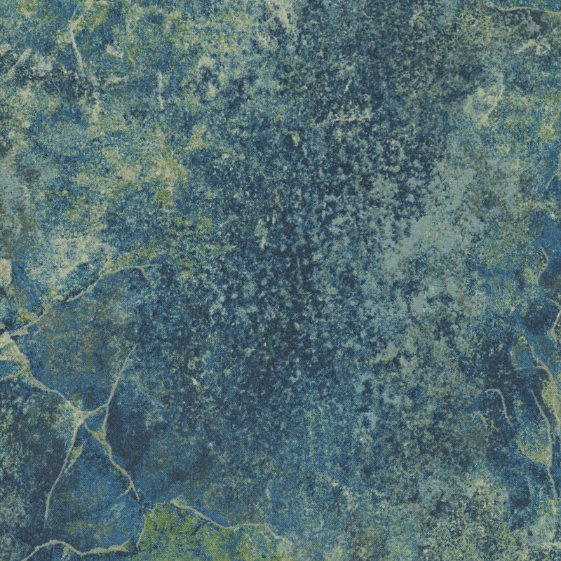 Dark denim and green fabric with a softly textured surface that emulates the look of natural stone. 