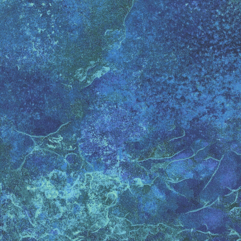 Medium blue and aqua fabric with a softly textured surface that emulates the look of natural stone. 