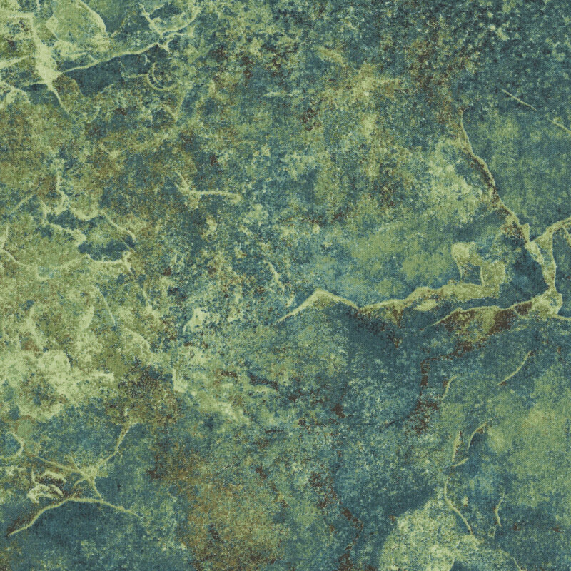 Dark teal and pale green fabric with a softly textured surface that emulates the look of natural stone. 