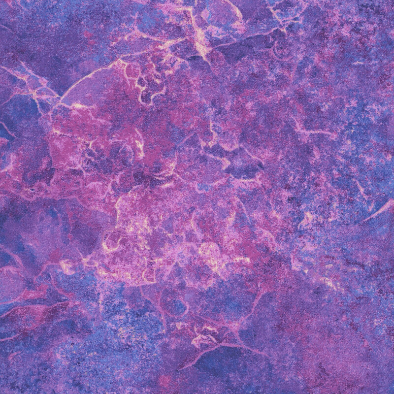 Orchid, lilac, and blue fabric with a softly textured surface that emulates the look of natural stone. 