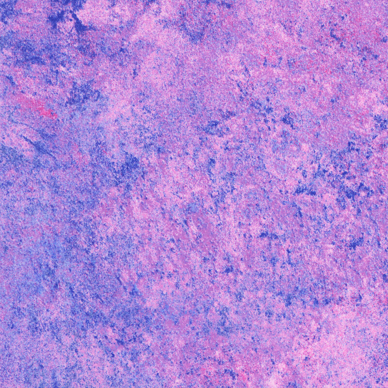 Lilac and cobalt blue fabric with a softly textured surface that emulates the look of natural stone. 