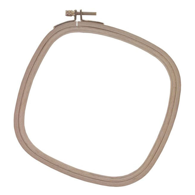 A 8" square wooden embroidery hoop, isolated on a white background