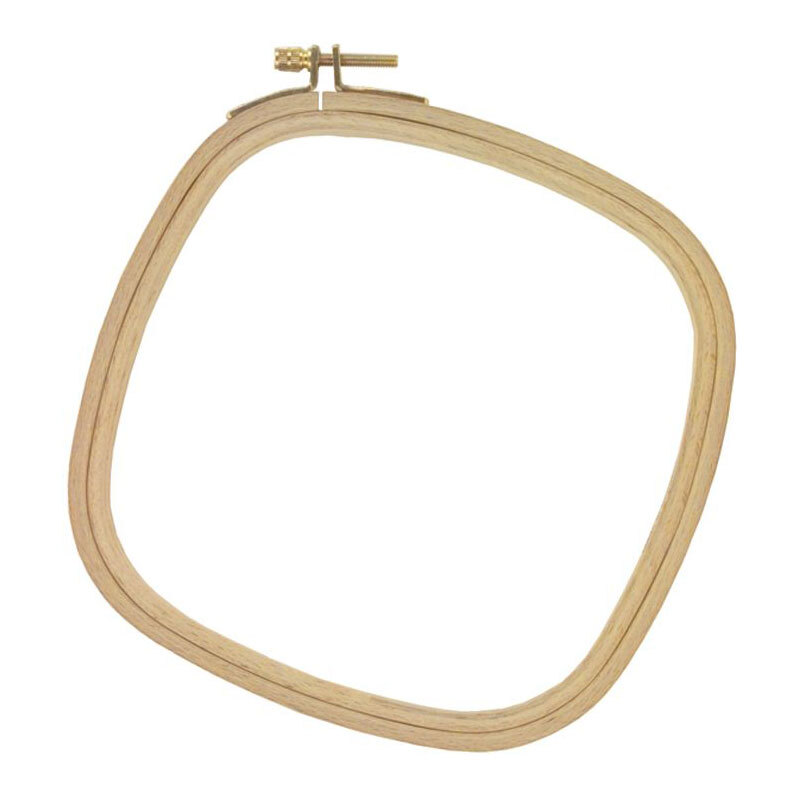  A 6" square wooden embroidery hoop, isolated on a white background