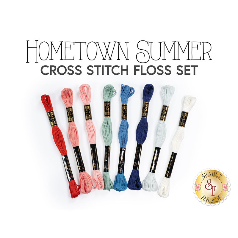 The Hometown Summer Cross Stitch Floss Set featuring eight various threads.
