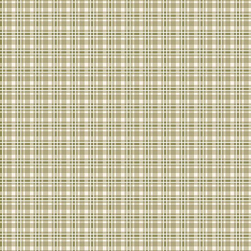 Olive green and cream plaid fabric.
