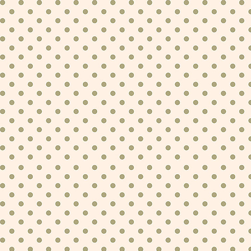 Cream fabric with a simple, soft olive green polka-dot pattern.
