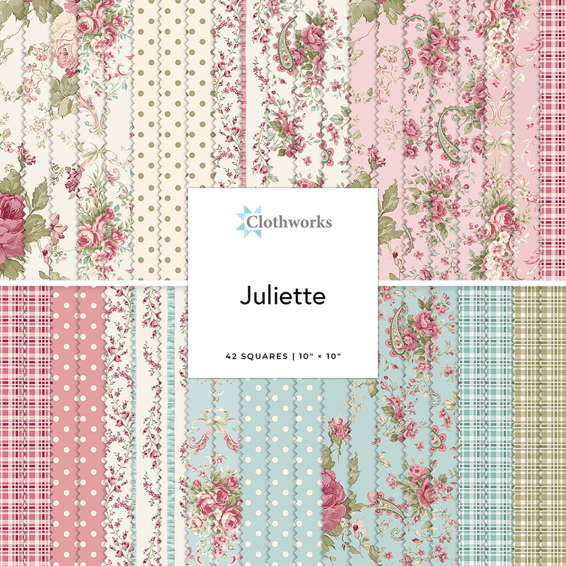 Collage of the 10" Square Bundle from the floral Juliette fabric collection.