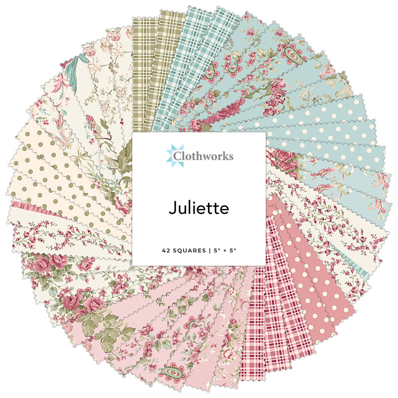 Collage of the 5" Square Bundle from the floral Juliette fabric collection.