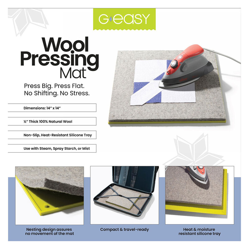 The front of the packaging for the geasy wool pressing mat. 
