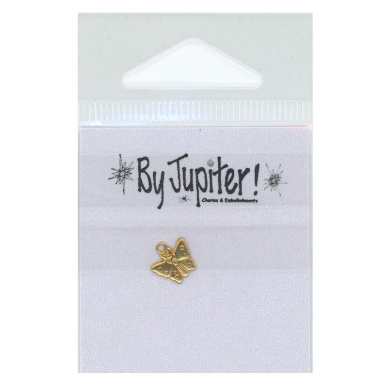 A butterfly charm in its packaging and isolated on a white background. 