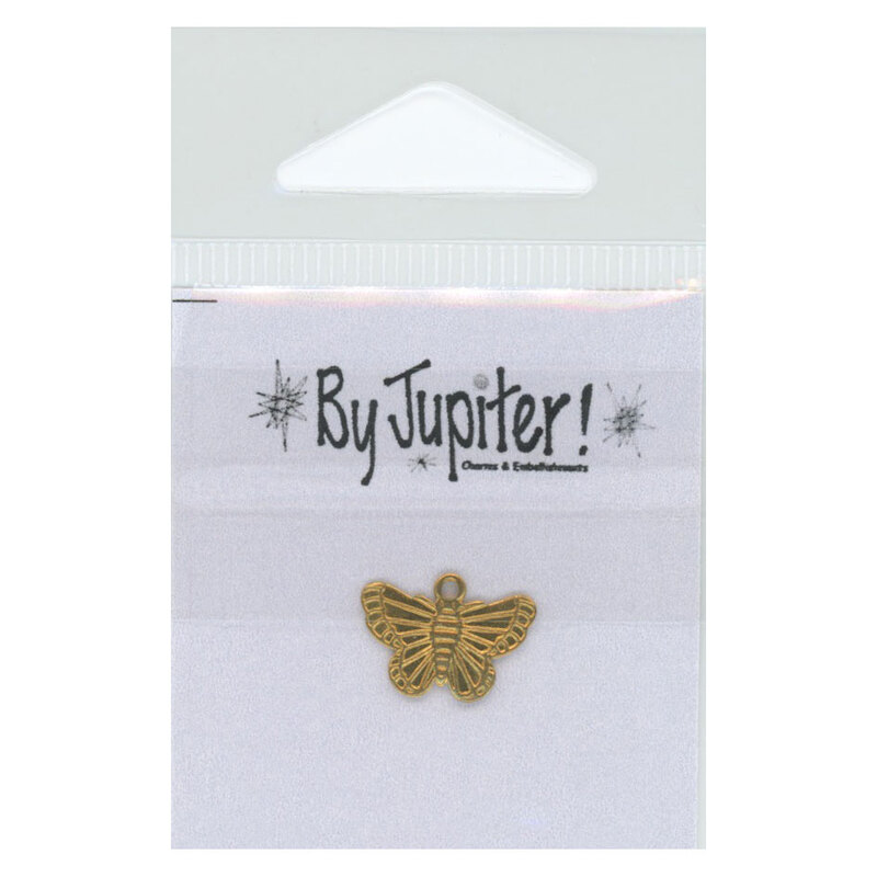 A butterfly charm in its packaging and isolated on a white background. 