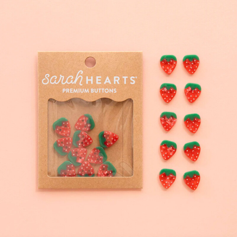 A pack of 10 strawberry buttons. 